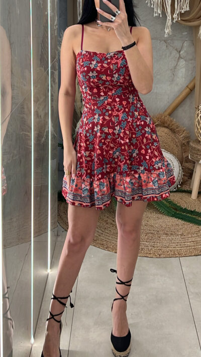 Φόρεμα Floral με Δέσιμο/Μπορντό