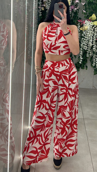 Σετ Leaves Print-5585/Κόκκινο