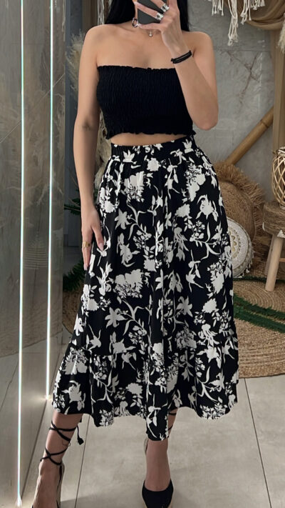 Φούστα Floral Midi/Μαύρο