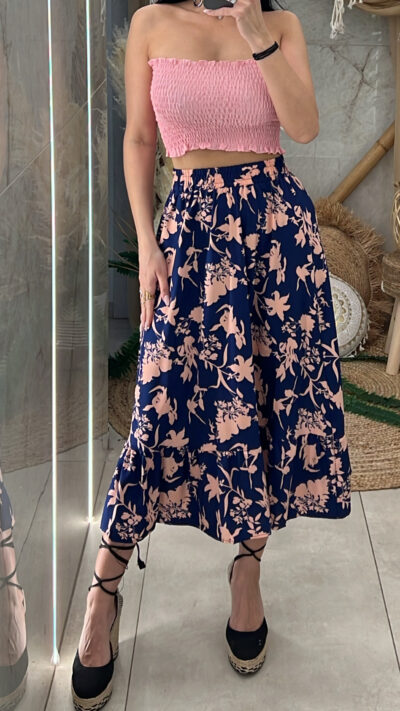 Φούστα Floral Midi/Μπλε Ρουα