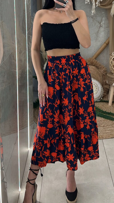 Φούστα Floral Midi/Μπλε Ρουα