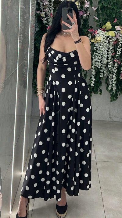 Φόρεμα Maxi Drape Πουά/Μαύρο