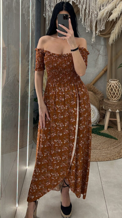 Φόρεμα Σφηκοφωλιά Floral/Κεραμιδί