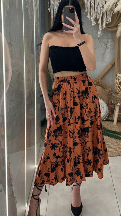 Φούστα Floral Midi/Κεραμιδί