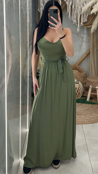 Maxi Casual Φόρεμα Ζωνάκι/Χακί