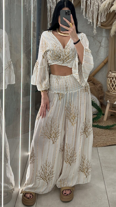 Σετ Boho Παντελόνα-7267/Λευκό