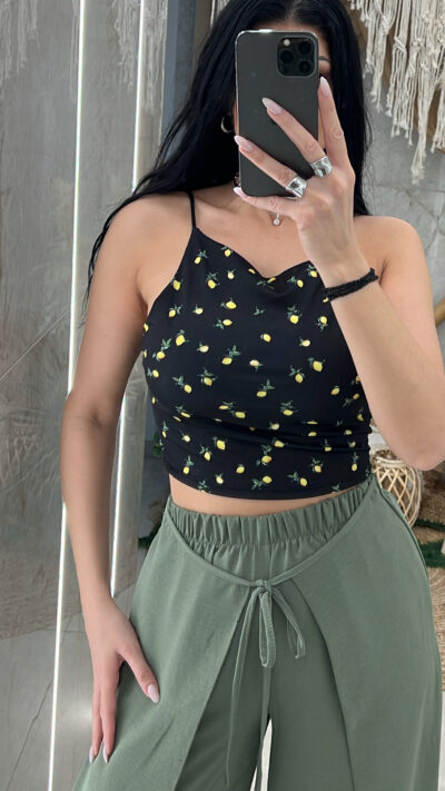Crop Top με Λεμόνια/Μαύρο