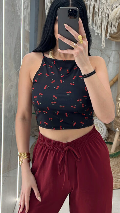 Crop Top &mu;&epsilon; &Kappa;&epsilon;&rho;&alpha;&sigma;ά&kappa;&iota;&alpha;/&Mu;&alpha;ύ&rho;&omicron;