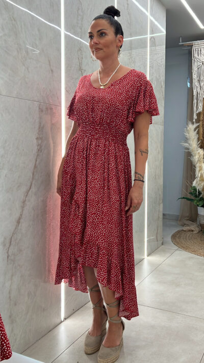 Φόρεμα Πουά Oversized Midi/Μπορντό