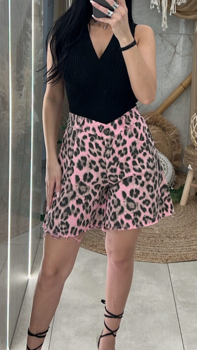 Denim Leopard Σορτς/Ροζ