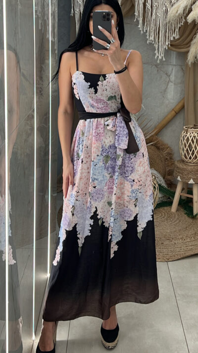 Φόρεμα Βαμβακερό Flowers/Μαύρο