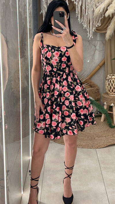 Φόρεμα Floral Με Δέσιμο Στις Τιράντες 3780389/Μαύρο