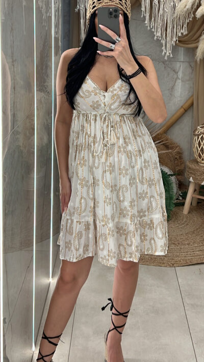 Boho Φόρεμα Viscose/Λευκό
