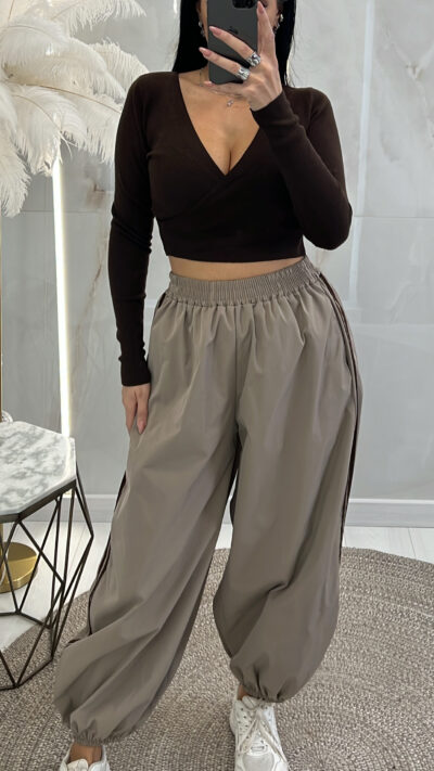 Παντελόνι Oversized Με Ρίγα 26225/Μπεζ