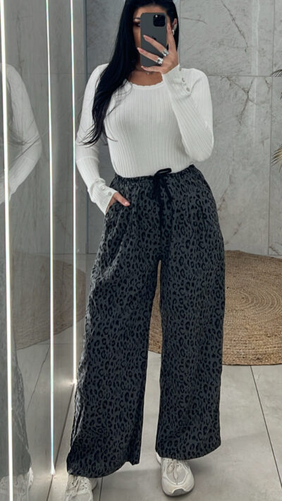 Παντελόνα Oversized Λεοπάρ-6602/Γκρι