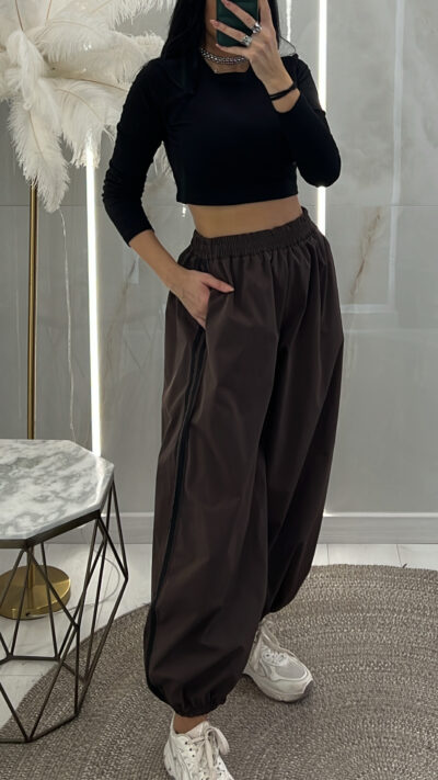 Παντελόνι Oversized Με Ρίγα 26225/Καφέ