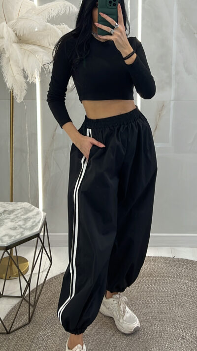 Παντελόνι Oversized Με Ρίγα 26225/Μαύρο